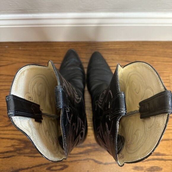 Vintage Justin Boots 11B Black Leather Cowboy Western Boots Style 5540 80s - Picture 7 of 12